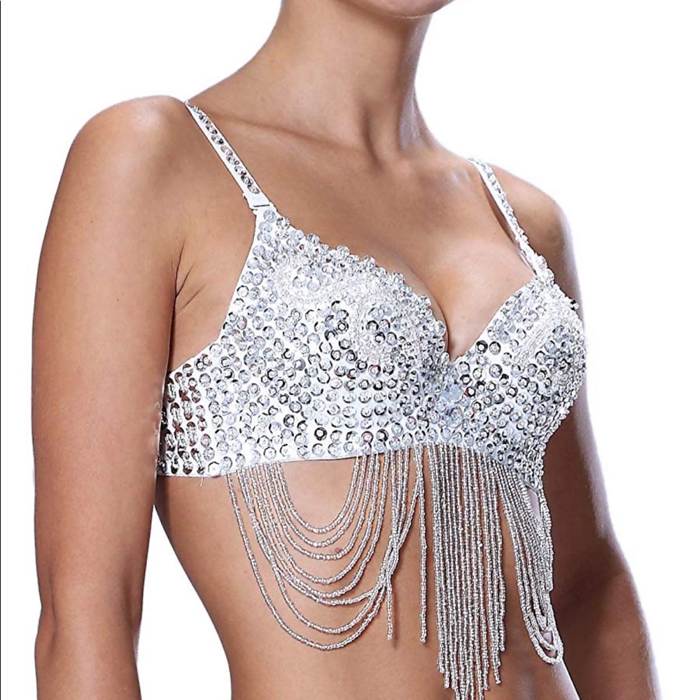 Glitter rhinestone sequin rave bra